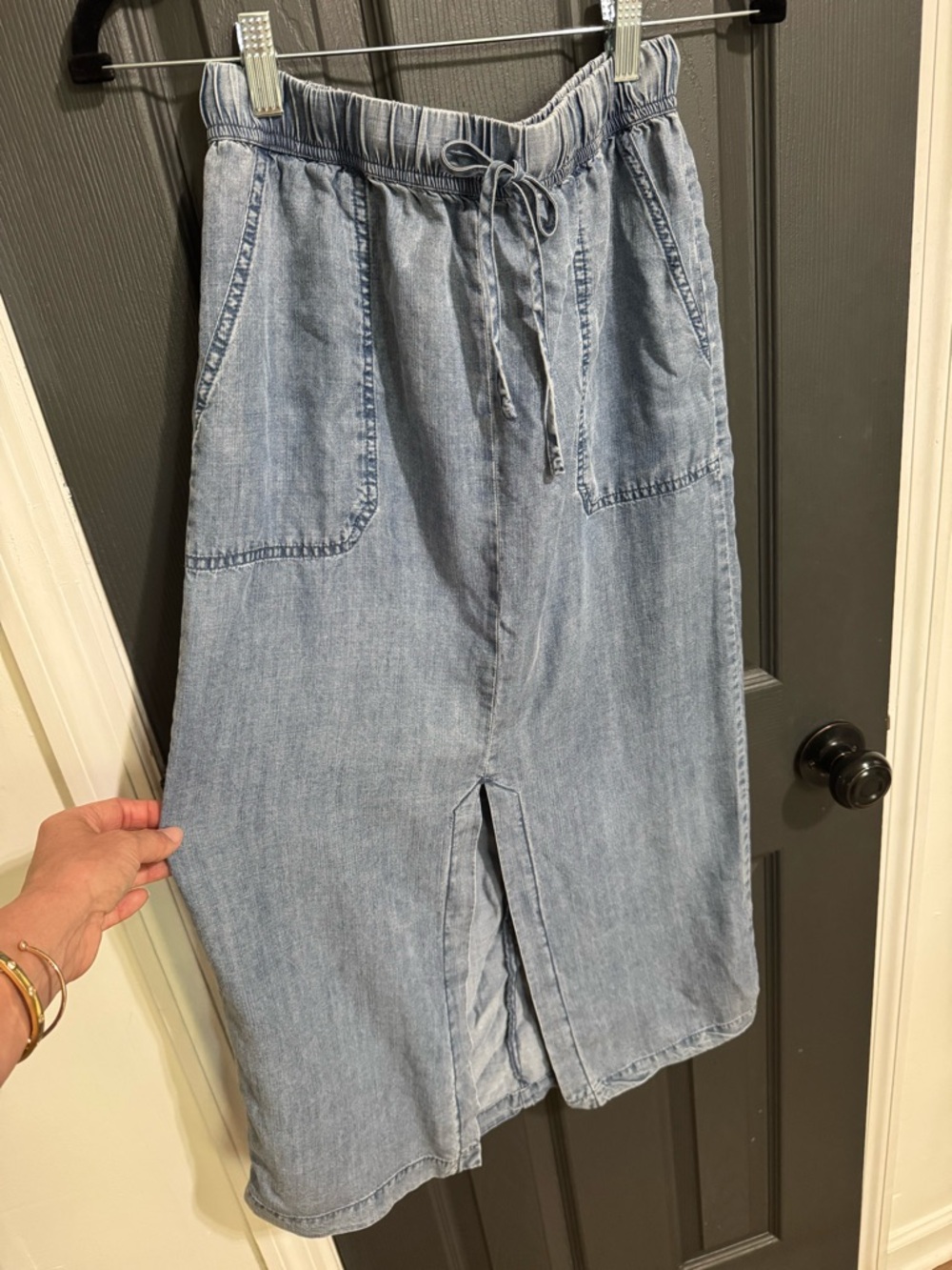 For The Republic Light Blue Denim Drawstring Skirt
